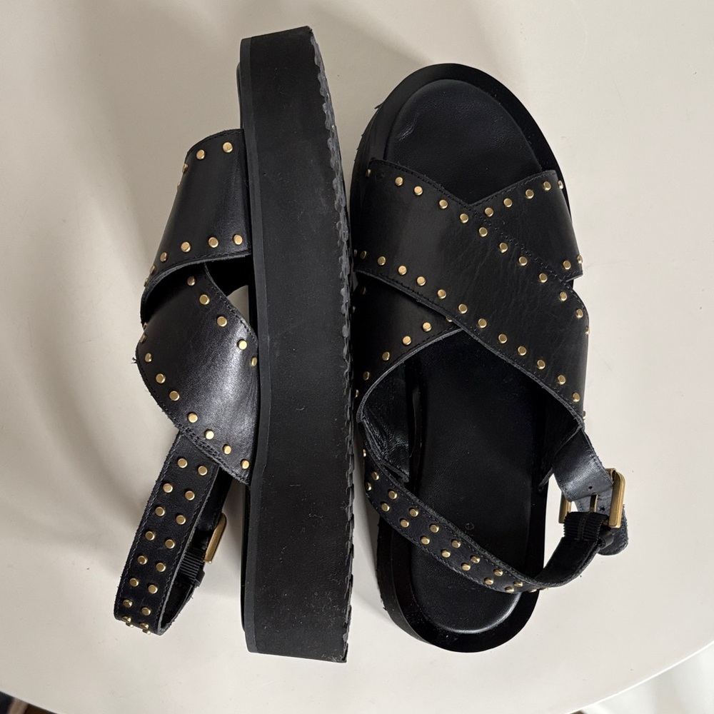 Maeve Black Sandals with Gold Accents
